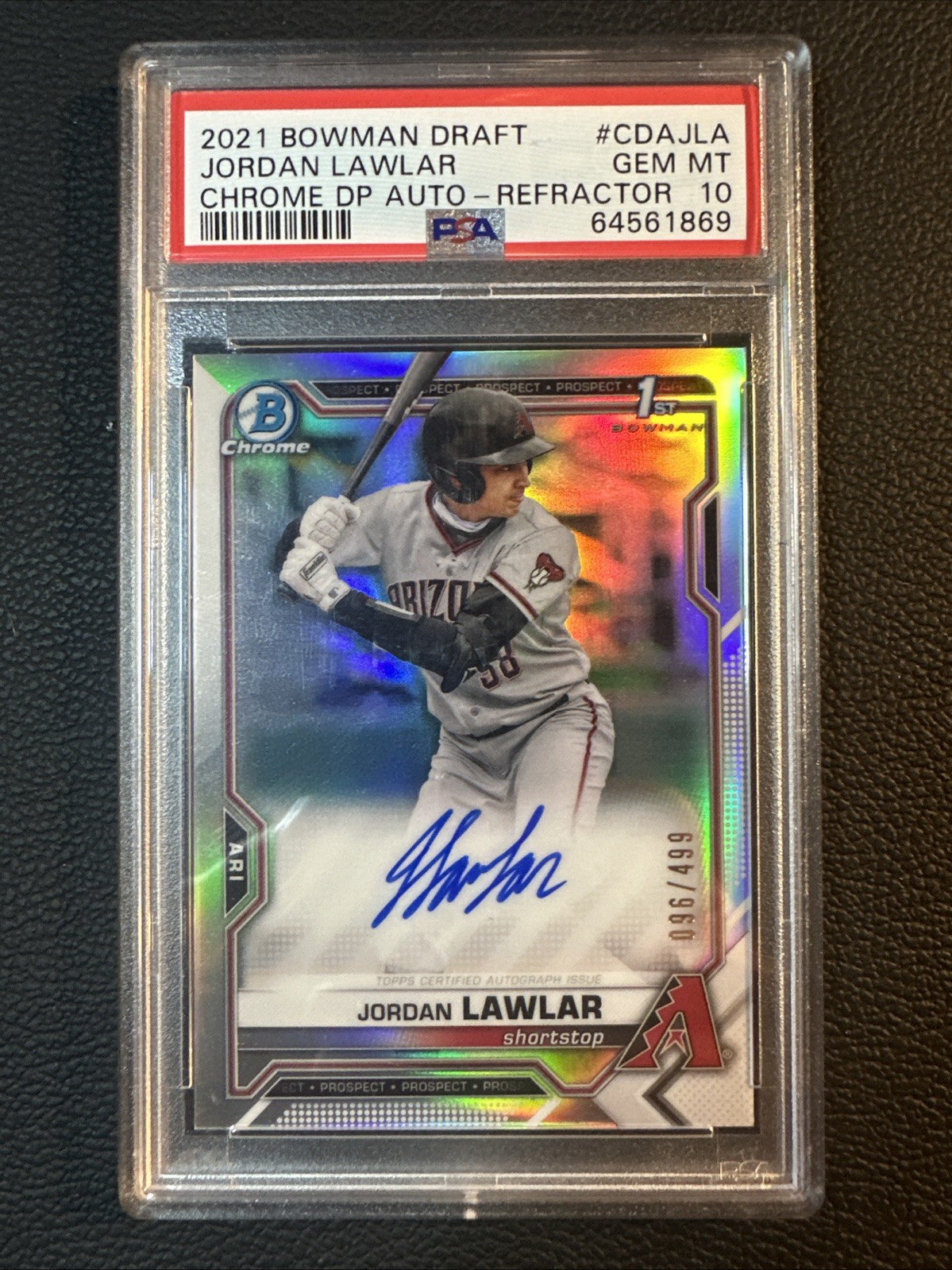 2021 Bowman Chrome 1st Bowman Refractor Jordan Lawlar RC /499 PSA 10 AUTO