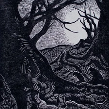 Karl Hennemann Forest Trees Roots Sun Woodblock Print Hand Print 1964 Signed