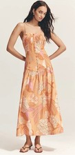 Farm Rio Anthropologie Maxi Dress Linen Blend Drop Waist Vacay Boho Large NWT