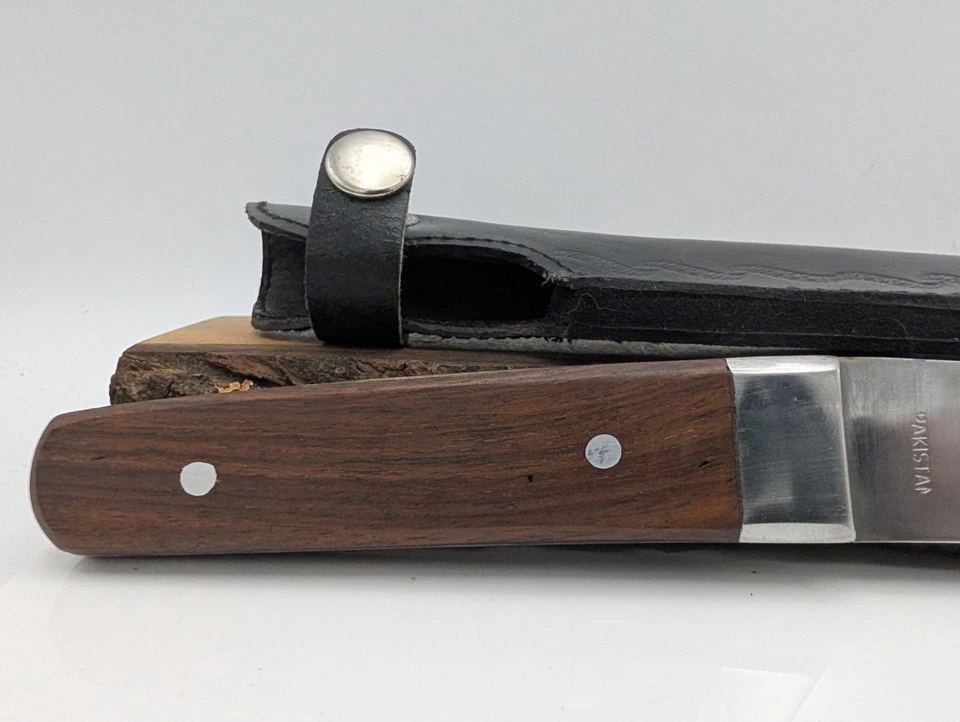Vintage 1980s Tanto Style Knife w/ Black Leather Sheath | Heavy Duty | Pakistan - Image 3 of 4