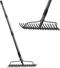 Bow Rakes for Lawns, 17 Prongs 17" Wide Heavy Duty Metal Garden Rake Long Handle