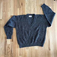 Vintage 80s Made in USA Gray Rib Knit Sweater Minimalist Oversized Pullover