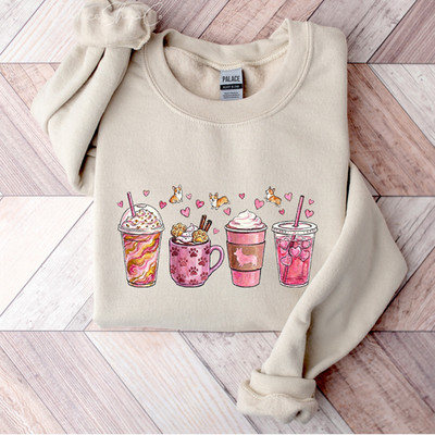Valentines Corgi Pink Drink Iced Coffee Dog Lover Sweatshirt Cute Hot Chocolate