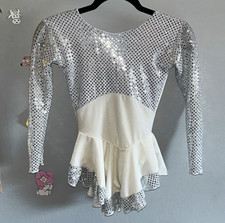 Girls White/Silver Long Sleeve Sequined Figure Skating Dress