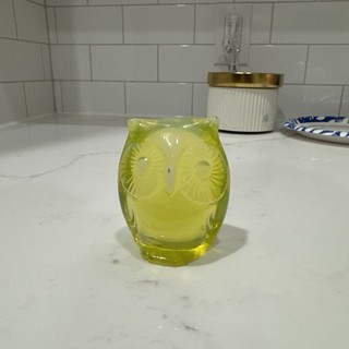 VINTAGE FENTON VASELINE URANIUM GLASS OWL PAPERWEIGHT GLOWS chipped