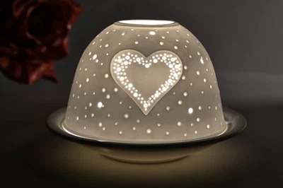 Dome Light 32801 Herz Durchbrochen Teelicht Windlicht Dekoration Porzellan weiss - Bild 1 von 4
