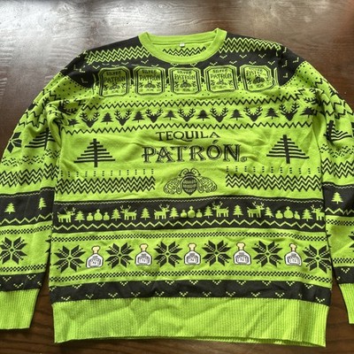 Silver Patron Tequila Green Black Christmas Sweater Size XXL