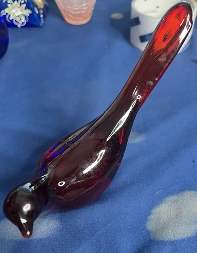 Vintage Fenton Ruby Red Art Glass Bird Of Happiness Original Sticker Signed 80’s