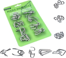 IQ Brain Teaser Puzzle Set – 8 Metal Wire Educational Mind Games, Green