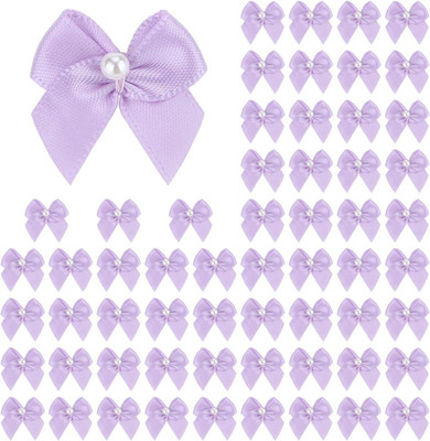60Pcs Mini Pastel Purple Satin Ribbon Bows with Pearl 1 Inch Craft Bows Flowers