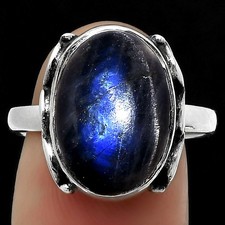 Blue Fire Labradorite - Madagascar 925 Sterling Silver Ring s.8 Jewelry R-1198