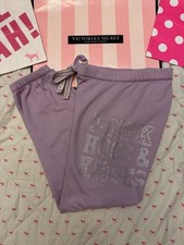 VS PINK VINTAGE Y2K CAMPUS SWEATPANTS PURPLE  HUGS  KISSES  BLING RHINESTONE LG