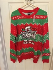 New Singing Cat Kittens Meowy Catmas Christmas Holiday Ugly Sweater Men  s Large