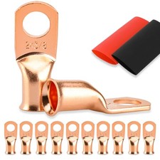 10PCS Battery Cable Ends, 2 Gauge Wire Connectors 3/8 2AWG 3/8" M10 , Copper