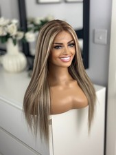Brown Blonde Brondie Sunkissed Lace 18” 24” Highlights 100% Human Hair Long Wig