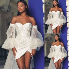 Short Sheath Sweetheart Wedding Dresses With Detachable Long Puff Sleeves Train
