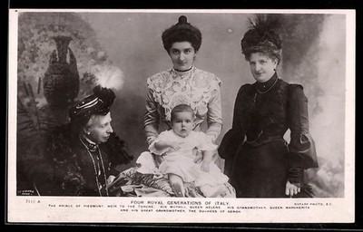 AK Four Royal Generations of Italy, Queen Helene, Queen Margherita, The Prince  