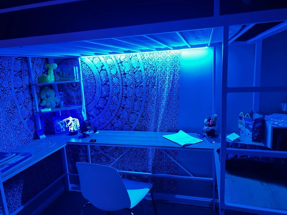 White Twin size loft Bed with ladder And Build In Desk and Led Lights ￼ - Image 2 of 2