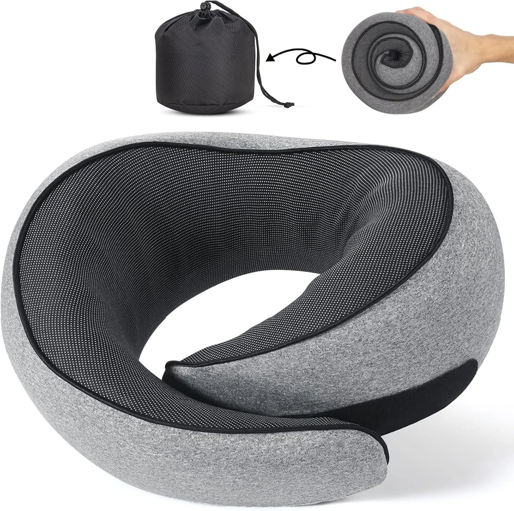 Memory Foam Travel Neck Pillow for Airplanes Cars and Trains