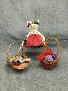 Handmade Treasures Mistletoes By Lia "Kate" Kitty Cat USA Sewing Craft Baskets