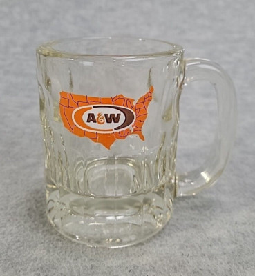 Vintage A&W Root Beer USA Map Logo Mug Very Heavy Clear Glass 4.25'' Tall