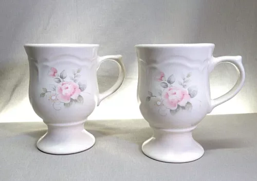 PFALTZGRAFF TEA ROSE SET OF 2 STONEWARE 10 OUNCE FOOTED PEDESTAL MUGS