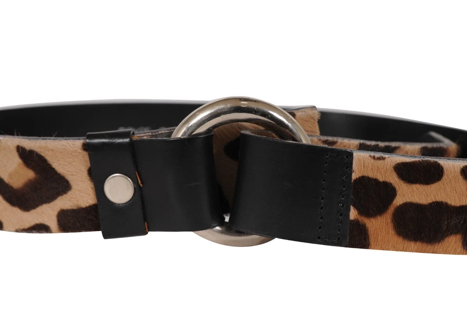 Dolce & Gabbana Womens Calf Hair Leopard Print Belt Size 42 / 75 Brown Tan - Imagem 3 de 4