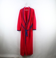 Vintage 70s Streetwear Womens Medium Distressed Belted Velour Bath Robe Red USA