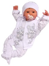 Baby Anzug Strampler Mütze Hemdchen in weiß mit Sternchen und Bärchen Aufdruck