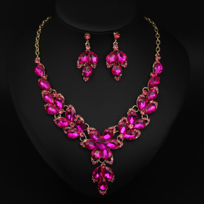 Jewelry Set Women Bridal Crystal Rhinestone Necklace Earrings Wedding Party Gift
