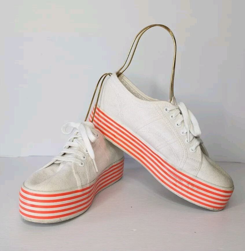 Superga White Orange Platform Size EU 41 Canvas Sneakers Logo Comfort Style