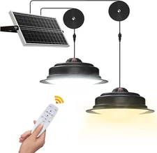 Solar Pendant Lights Indoor Outdoor 2 Pack, Daytime Dimmable 120LED Cool/Warm Wh