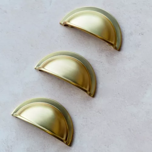 10x 64mm Brass Handles Brushed Gold Cup Kitchen Cabinet Cupboard Drawer Pull