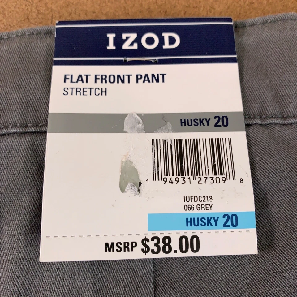 IZOD 男孩 20 码哈士奇灰色平底弹力休闲裤全新带标签 — 第 2/4 张图片