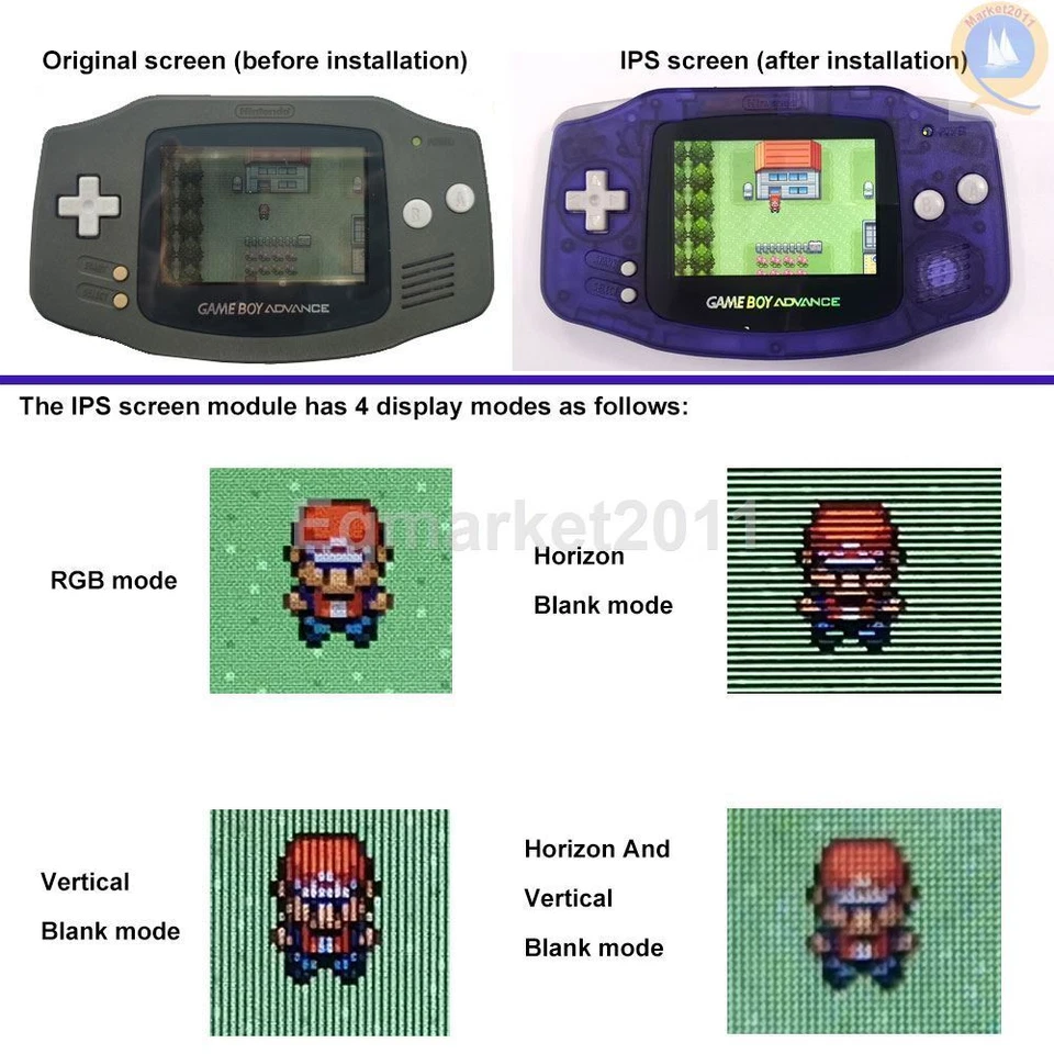 IPS Display LCD Backlight Kit Pre install Shell Pre Cut for GBA GameBoy Advance - Image 2 of 2