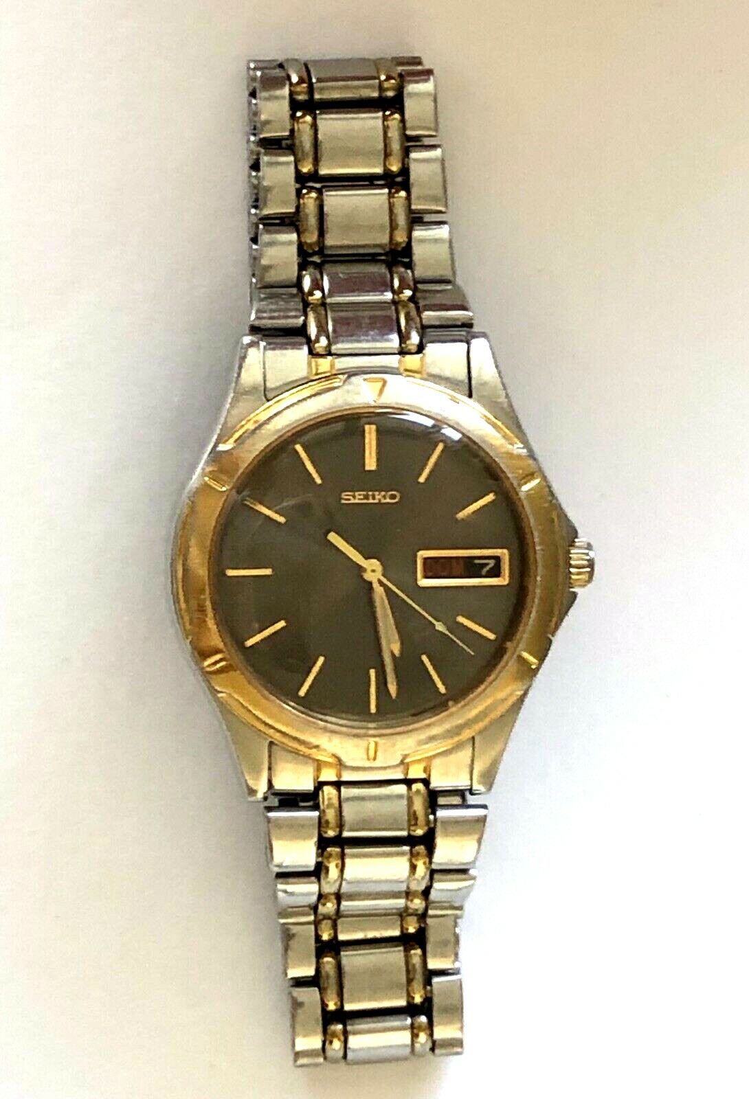 Vintage Men's Watch Seiko 7N43 6A09 Quartz Day Date St Steel Runs | eBay