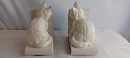 Vtg Lefton White Cat Bookends Gold READ Persian Kitten Blue Eyes H518 Japan - Picture 4 of 13