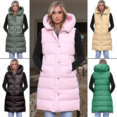 DAMEN LANGE LINIE KAPUZENPULLOVER WESTE JACKE GEPOLSTERTE WESTE TOP KÖRPER WÄRMER