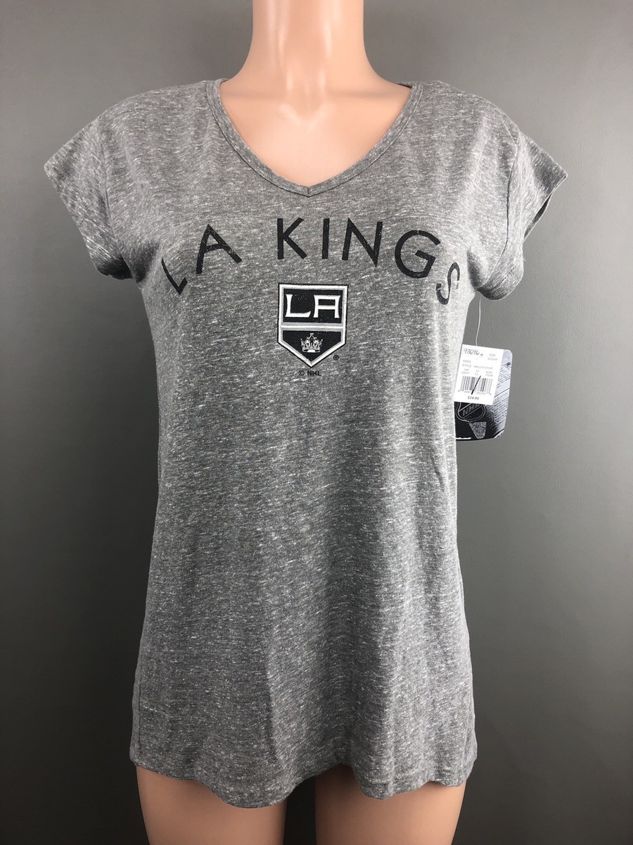 Women's Los Angeles Kings Shirt Gray V-Neck Tee Top Ladies LA