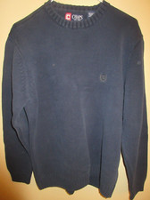 Chaps Sweater Mens Size Large Navy Crew Neck Pullover Chunky Cable Logo Vintage