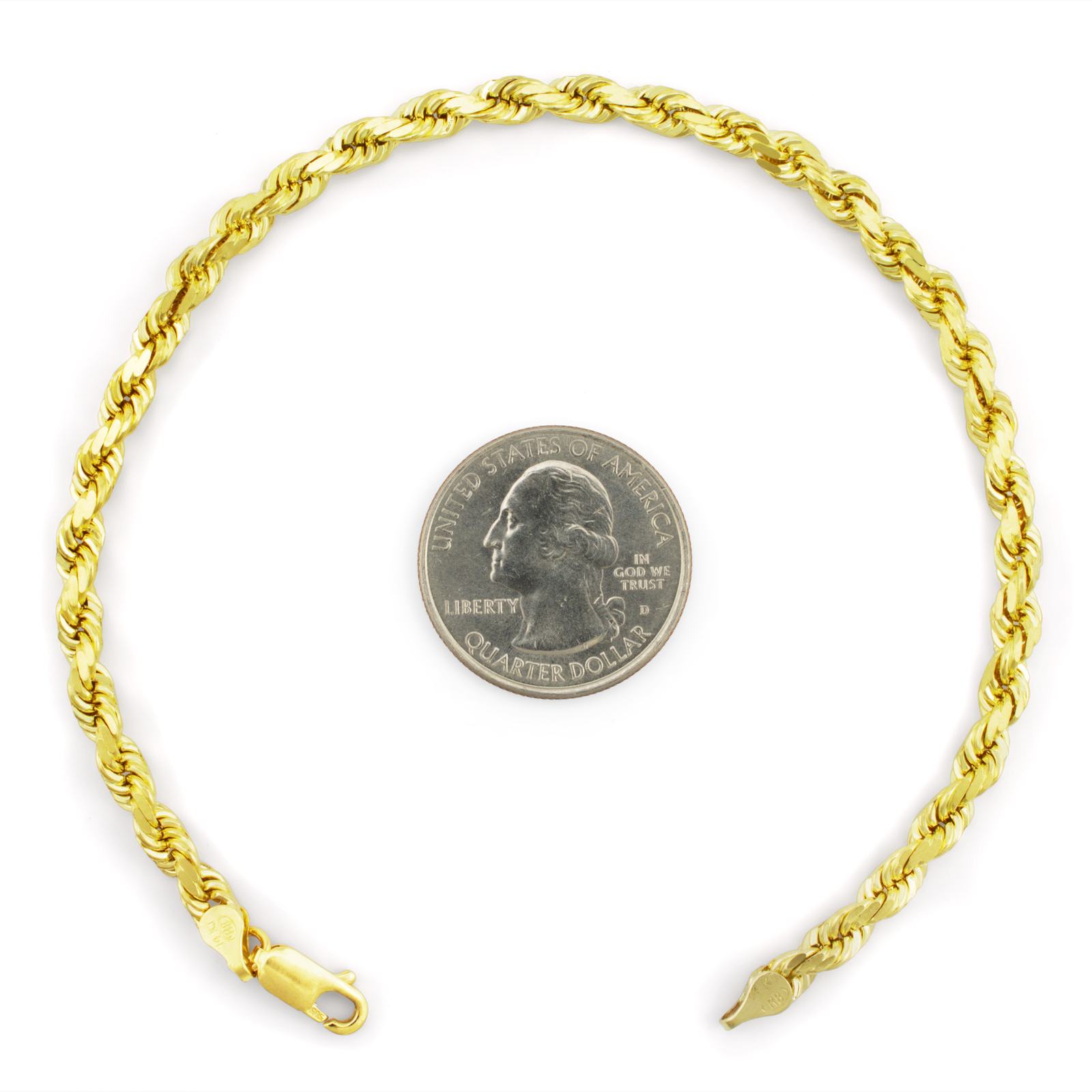 Nuragold 14k Yellow Gold Mens 4mm Diamond Cut Rope Chain Bracelet – 8 Inch Italy
