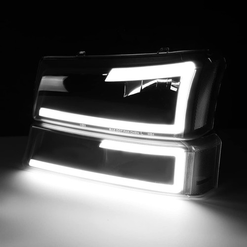 LED DRL Smoked Lens Headlights w/ Signal Bumper Lamps For 03-06 Chevy Silverado - Picture 3 of 9