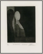 WOMAN FEMALE FIGURE and SHADOW.  Original Modernist MCM Style MEZZOTINT Signed