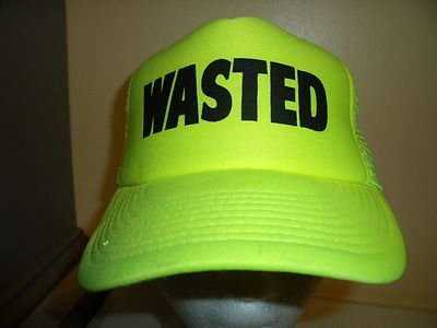 Vintage WASTED NEON GREEN BEER DRINKING FUNNY SNAPBACK Baseball Cap Trucker Hat