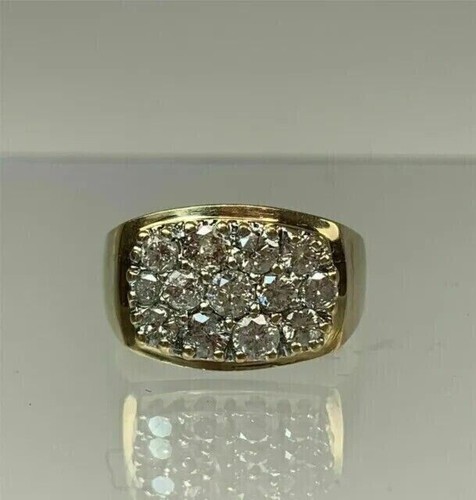2 Ct Round Cut Lab Grown Diamond Cluster Men's Pinky Ring Solid 14kt Yellow Gold - Picture 7 of 12