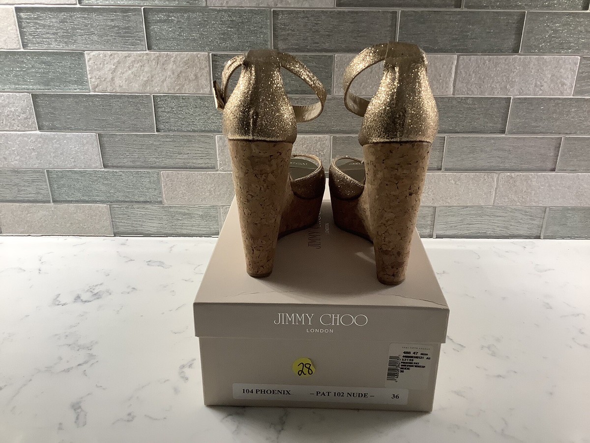グリッター jimmy choo wedge sandals Gold Glitter Wood Cork Size 36/6 | eBay