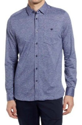 NWOT Mens 5 M Slim L TED BAKER Wonyeer Slim Fit Button-up Pique Shirt  msrp $155