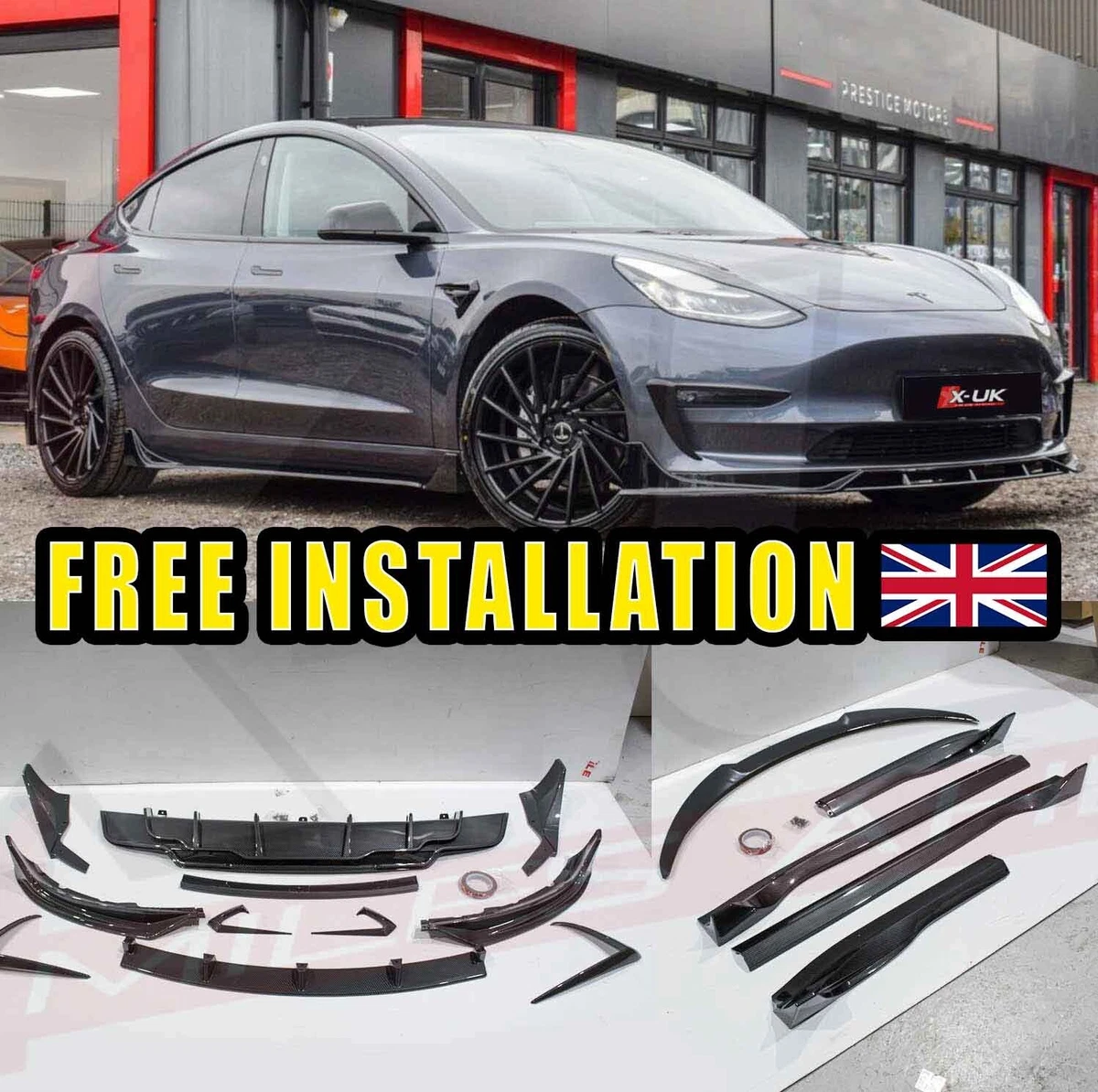 FOR TESLA MODEL 3 AERO KIT FRONT SPLITTER REAR DIFFUSER SKIRT BODY
