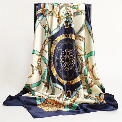 90x90cm Satin Silk Square Scarf Women Luxury Print Shawl Hijab Headband