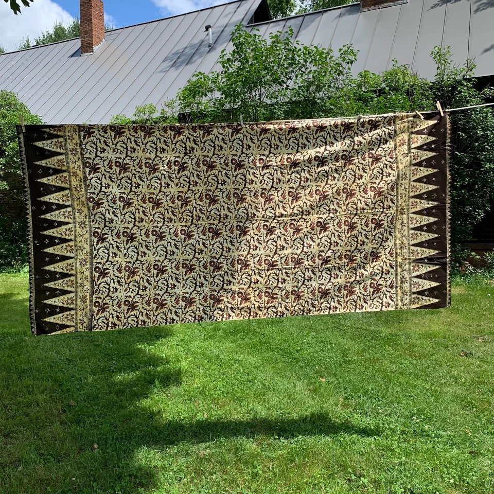 Tela Batik Vintage 2.33 yardas Algodón Marrón Amarillo Étnico Sarong Natación Cubrir Foto 2 de 4